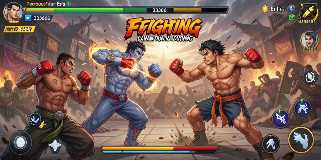 Tampilan pertarungan intens di <strong>333666</strong> dengan karakter yang beragam.