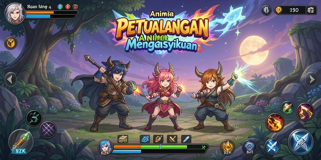 Screenshot gameplay 8ZK menampilkan karakter anime yang dinamis dan indah.