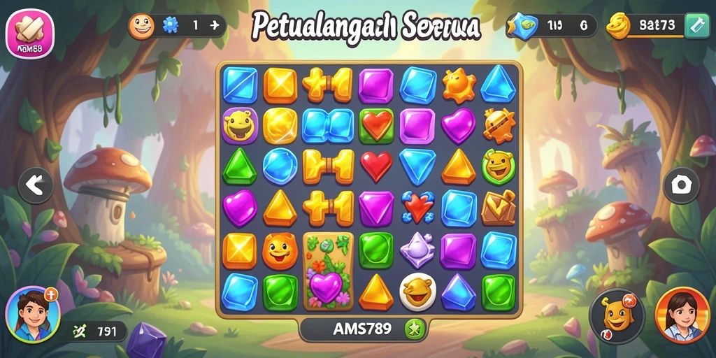 Screenshot AMS789 menunjukkan gameplay seru Match-3 yang memikat.