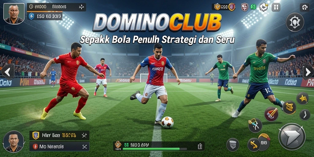 Tampilan permainan seru di DOMINOCLUB yang menampilkan aksi sepak bola.