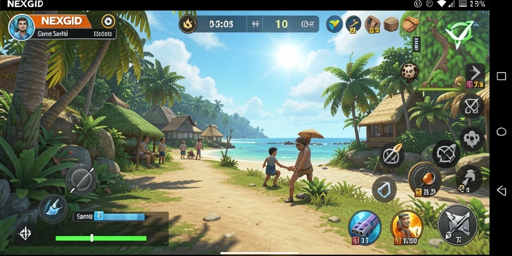 Tangkapan layar utama NEXGID menampilkan gameplay yang seru dan berwarna.