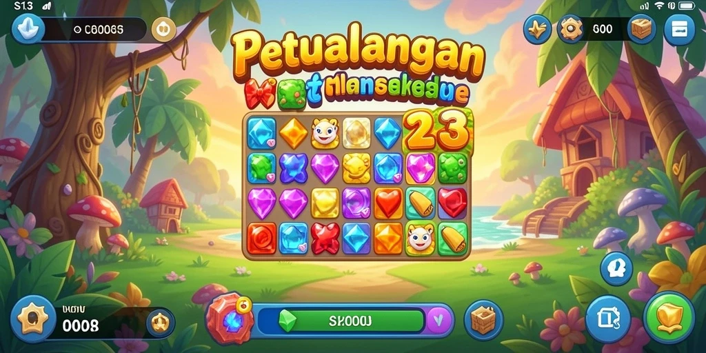 Screenshot utama S13 menampilkan gameplay seru dalam mencocokkan permata.