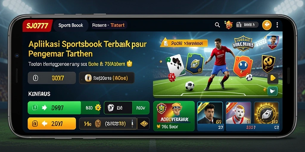 Screenshot SJO777 menunjukkan tampilan aplikasi Sportsbook yang menarik dan informatif.