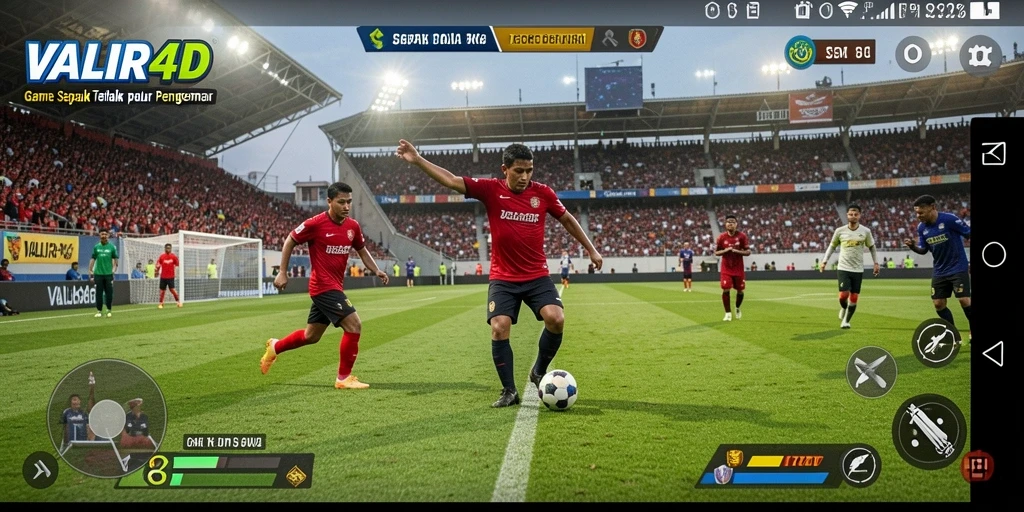 Tampilan gameplay VALIR4D yang penuh aksi di lapangan sepak bola.