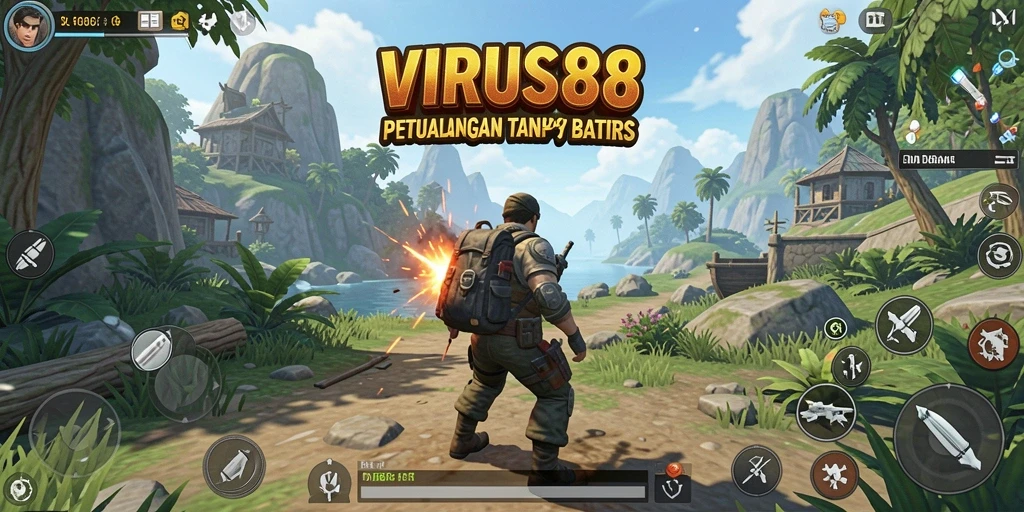 Tampilan gameplay VRUS88 yang menyajikan dunia terbuka yang luas dan dinamis.